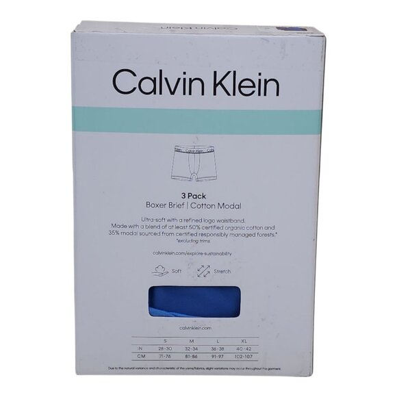 Calvin Klein Mens Boxer Briefs 3 Pack M Cotton Modal Blend Soft Blue Navy - Picture 4 of 8